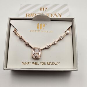 NEW Bomb Party "The Maude Necklace" April Birthday Diamond CZ on Rose Gold $158